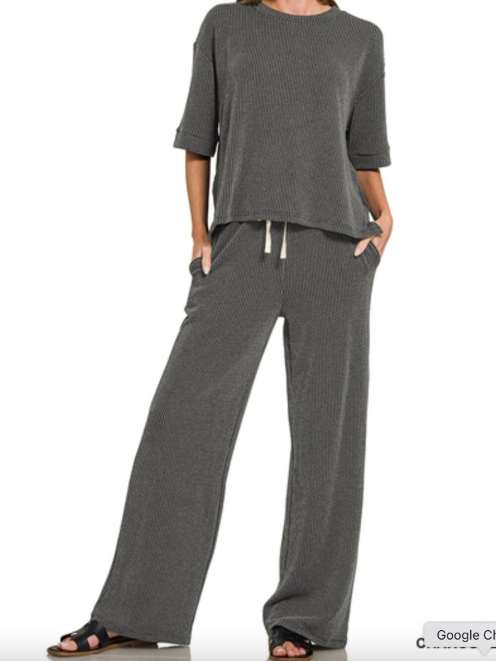Raised Rib Short Sleeve Tee & Pants Set in Charcoal